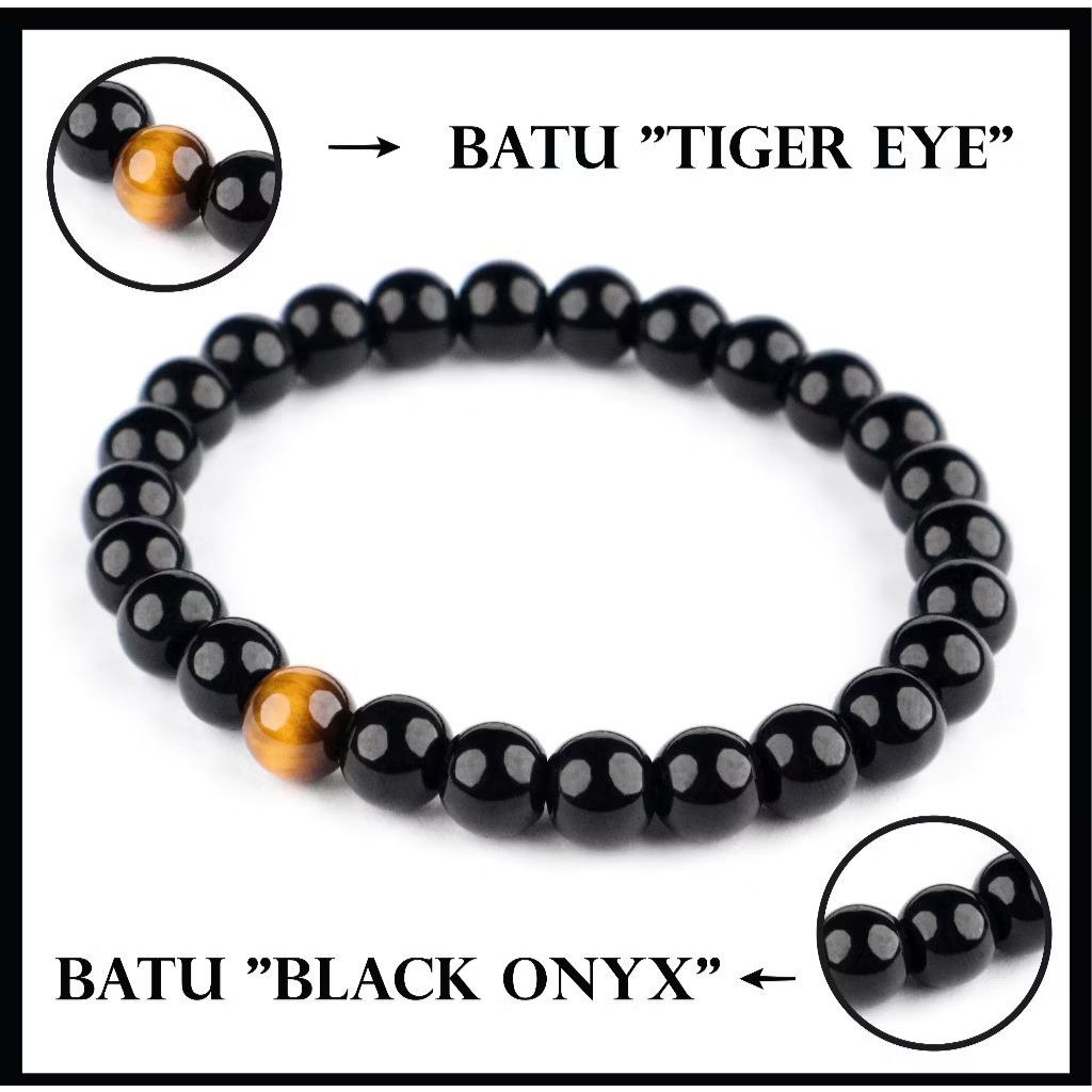 Gelang Batu Akik Black Onyx dan 1 Batu Tiger Eye