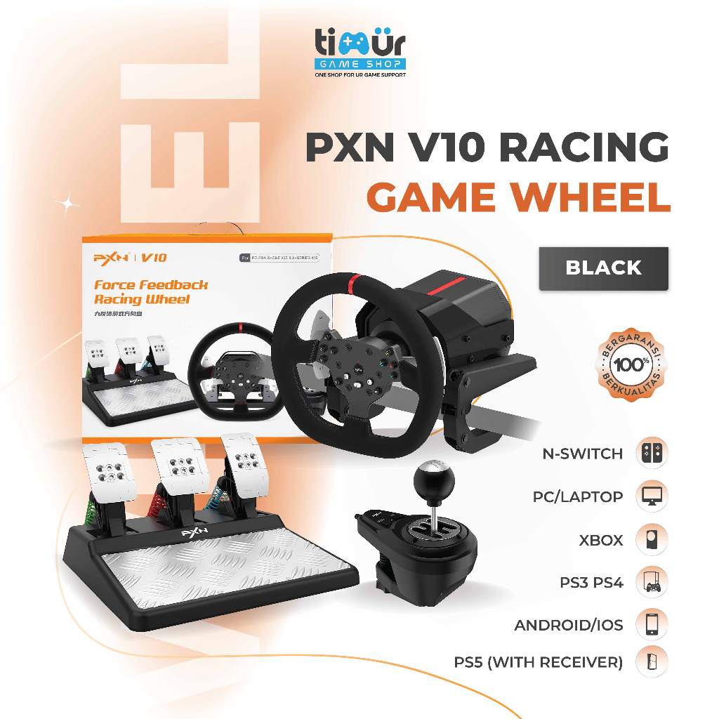 PXN V10 Racing Steering Wheel Setir Stir Balap Game Force Feedback 900° Dengan Pedal & Gear Shifter 