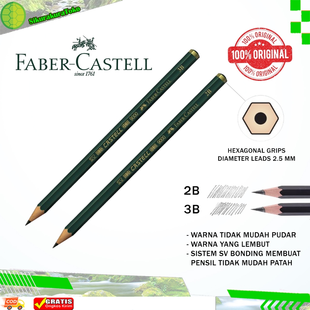 

(SKR) Pensil Faber-Castell 2B 3B - Pencil Faber Castell 9000 Alat Tulis Pena 2 3 B Ujian Sketsa Ecer Satuan