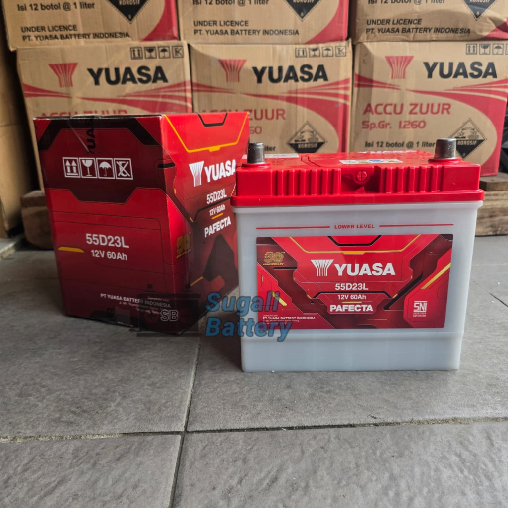 Aki Mobil Nissan Juke, Serena, Xtrail YUASA 55D23L Aki Basah 12volt 60Ah ORIGINAL YUASA