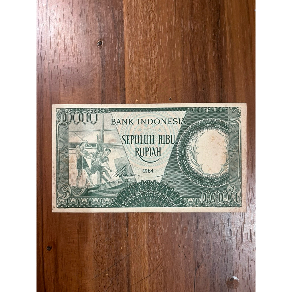 Uang Kertas 10000 Rupiah 1964 Hijau Seri Pekerja Koleksi Kuno