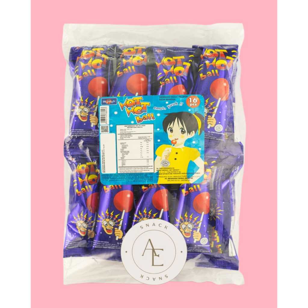 

PT Bronson Hot Hot Ball Permen lollipop bulat rasa mangga kemasan renceng isi 16 X 7,8 gram