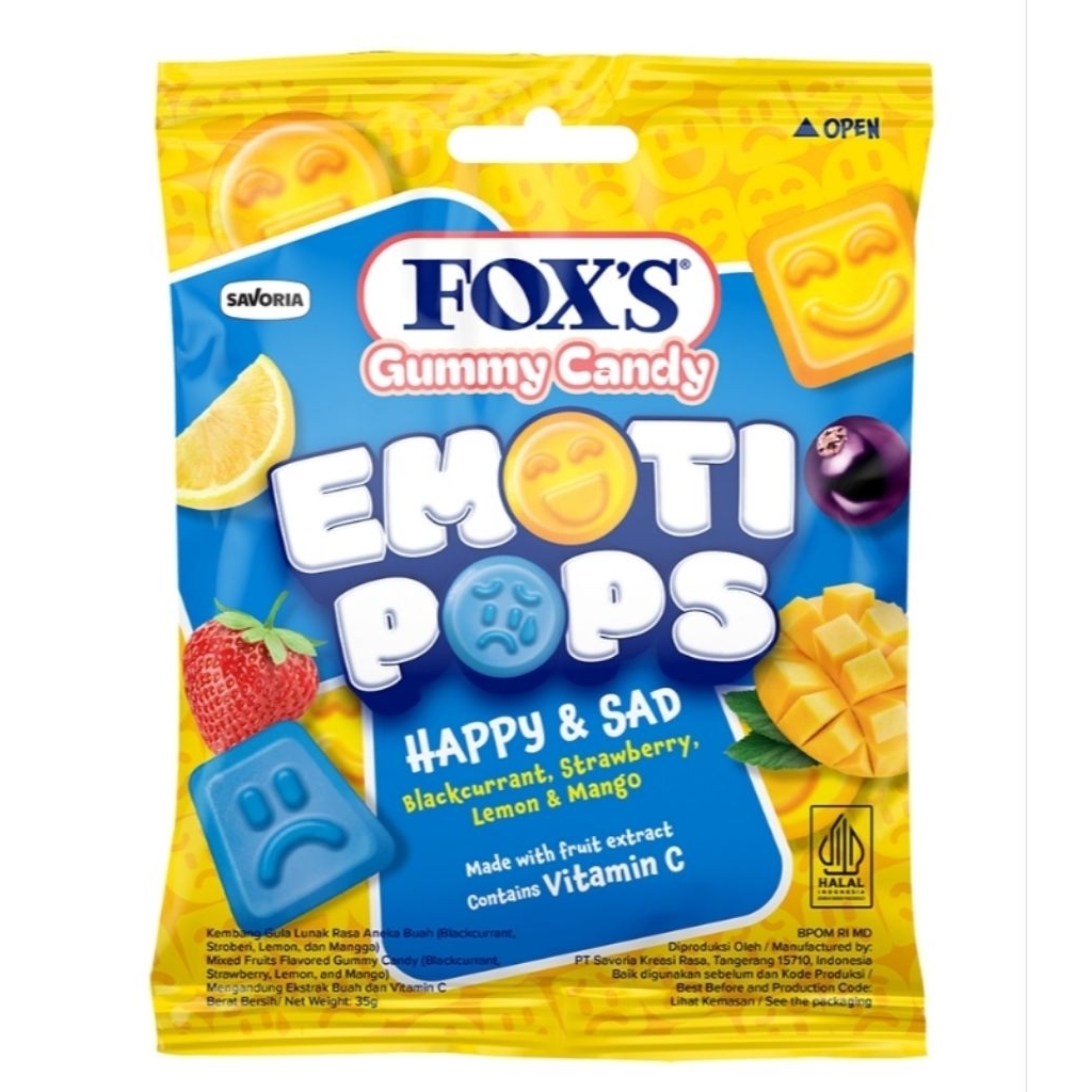 

Fox's Permen Gummy Emoti Pops Happy & Sad 35 g
