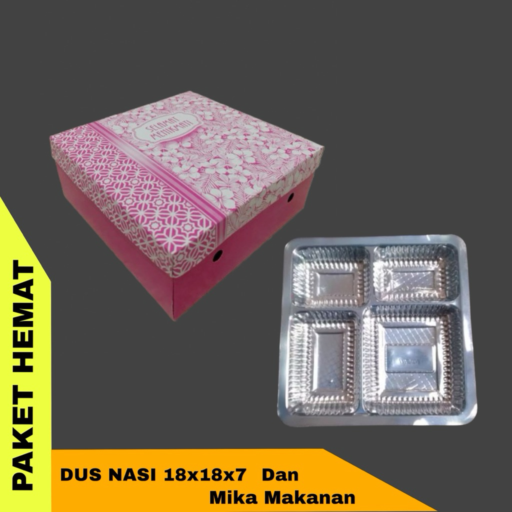 PAKET KARDUS NASI 18x18x7 dan MIKA SEKAT 4 | DUS BOX NASI MOTIF |