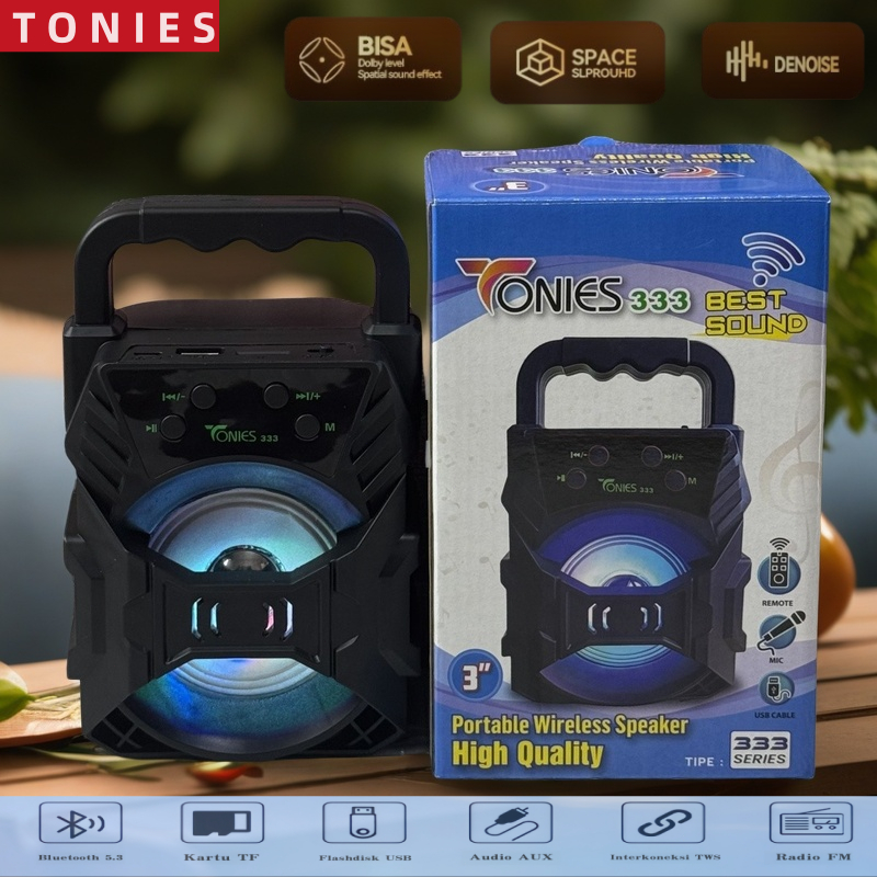 Speaker Bluetooth TONIES-333 Tidak ada mikrofon  Aktif Portable Super Bass Wireless Speker USB