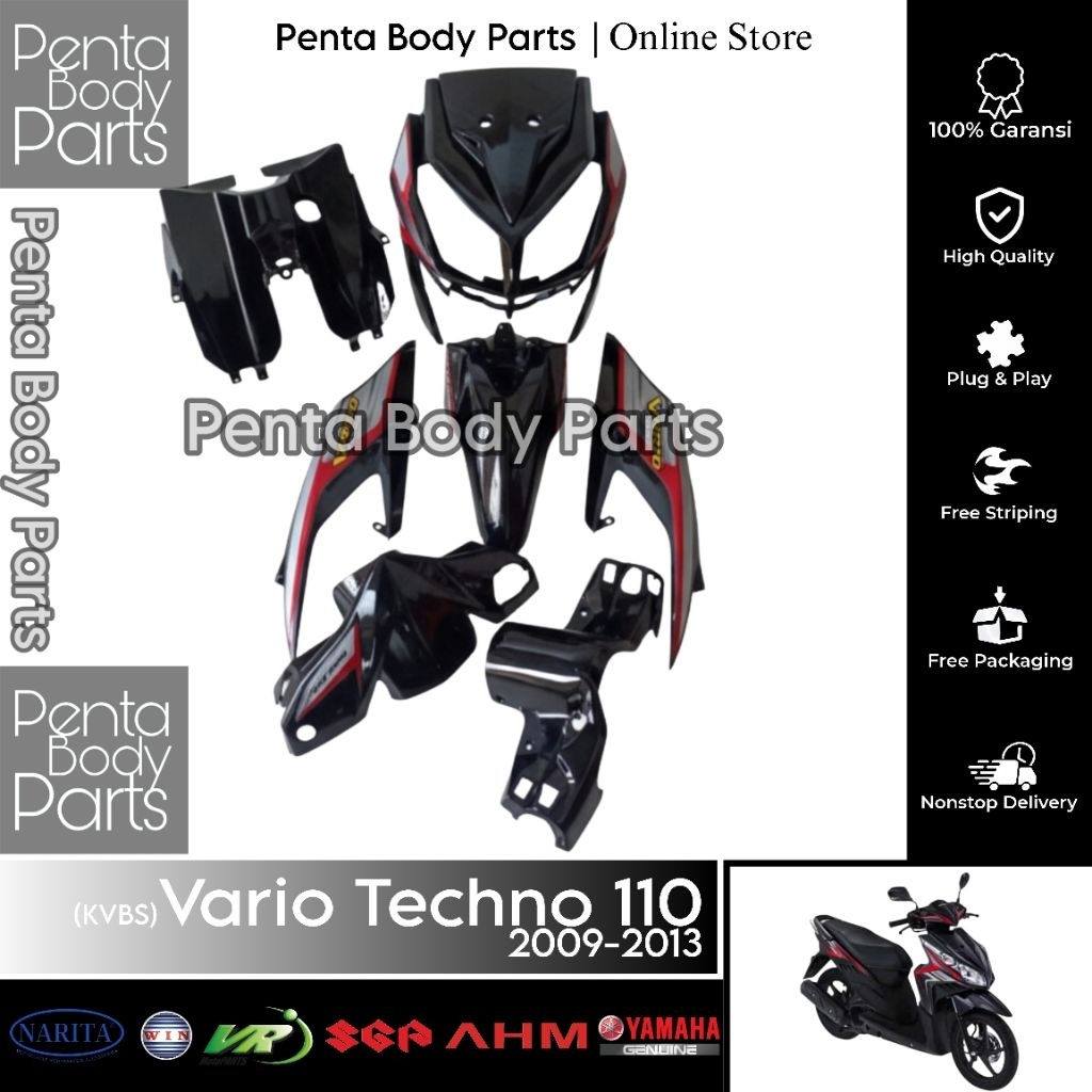 Full Set Cover Body Halus Hitam Vario Techno 110 (KVBS) - Ful Set Bodi Kasar, Lampu Honda Vario CBS 