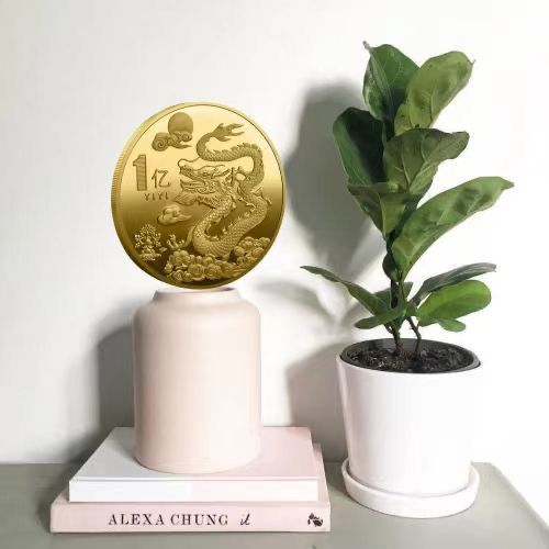 Pajangan koin naga berlapis emas, naga zodiak, hadiah suvenir koleksi