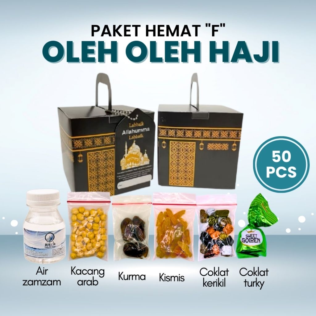 

Paket Hemat Oleh-oleh Haji dan Umroh Paket F 50 PCS isi Air Zamzam Dus Ka'bah