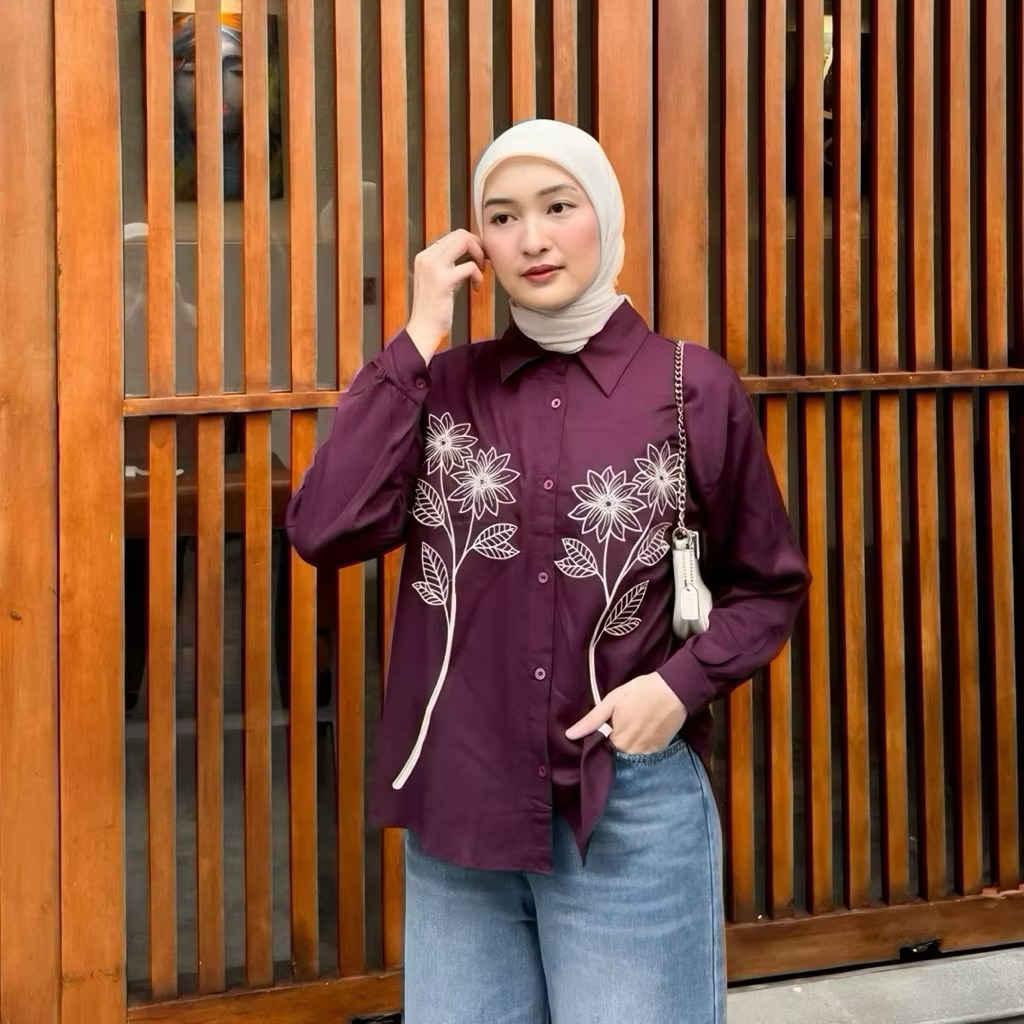 Blouse Atasan Wanita Lengan Panjang bunga