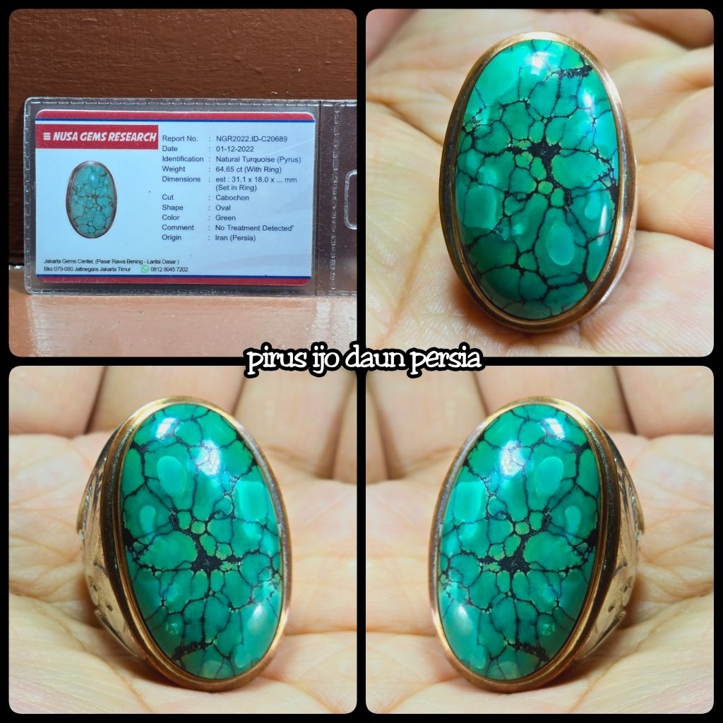 natural pirus ijo daun kelas kontes jumbo + ( ring perak asli )