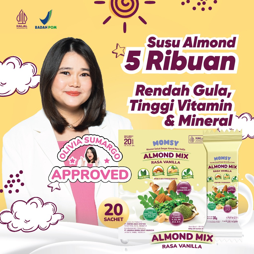 

Minuman Almond Rasa Vanila 20 Sachet BPOM HALAL Natural Almond Kedelai Katuk Kelor [IKN]