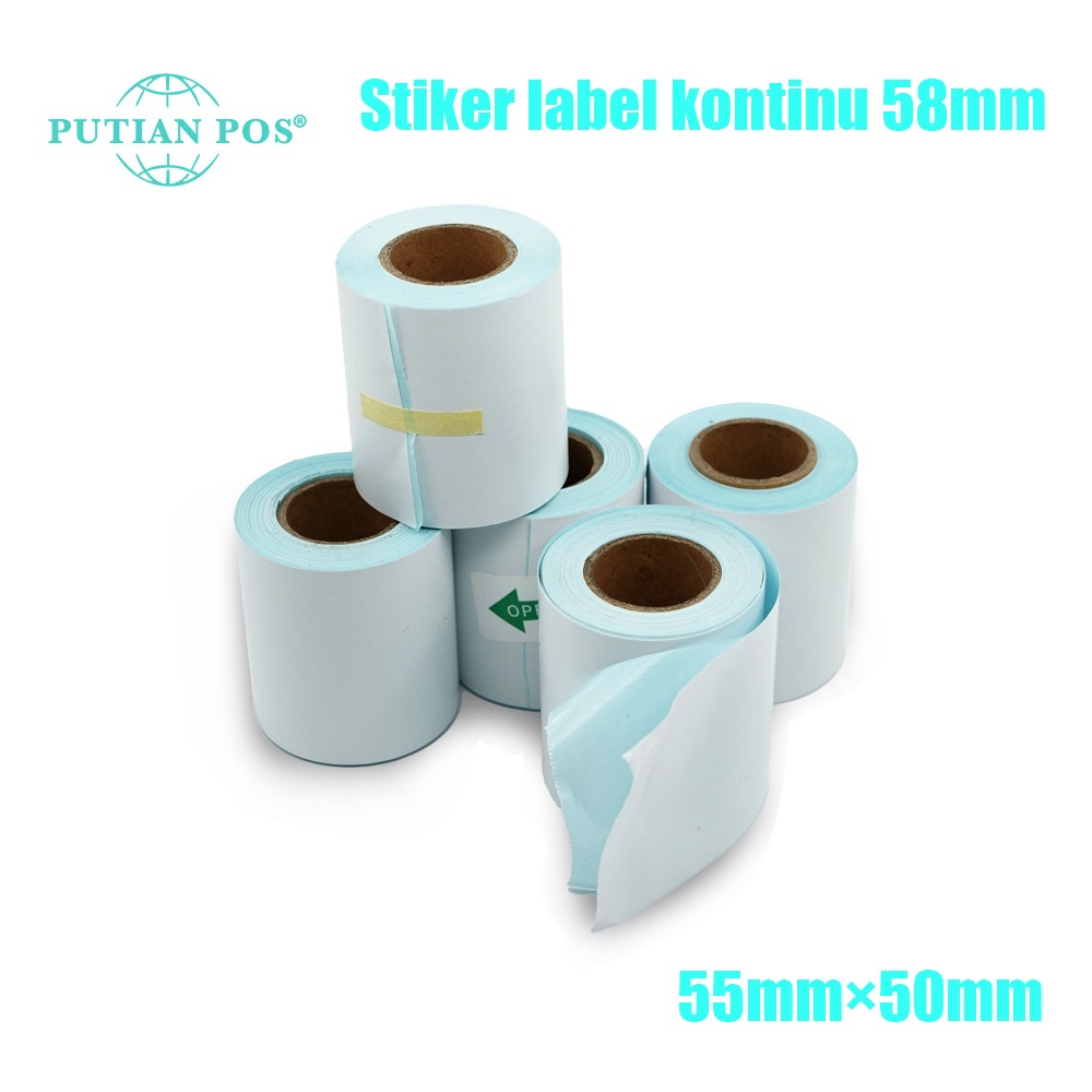 

Stiker Label Berkelanjutan PUTIAN POS 55×50mm Stiker Label Termal Kertas Termal untuk Printer Termal