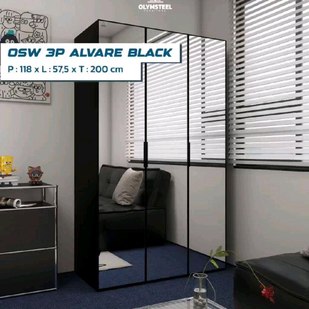 LEMARI PAKAIAN BESI 3 PINTU CERMIN OLYMSTEEL DARI OLYMPIC FURNITURE