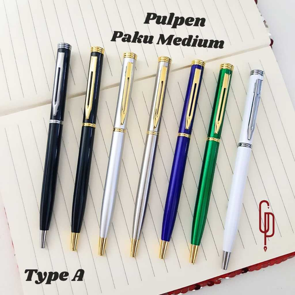 

Pulpen Metal Paku Sedang Medium / Pulpen Promosi Souvenir Paku Sedang Bisa Cetak Logo Type (A)