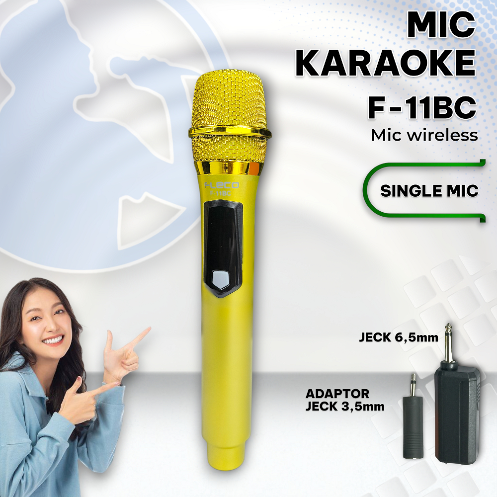 MIC single FLECO / Microphone Wireless Karaoke Fleco F-11 BC Mic Single Tanpa Kabel Ori