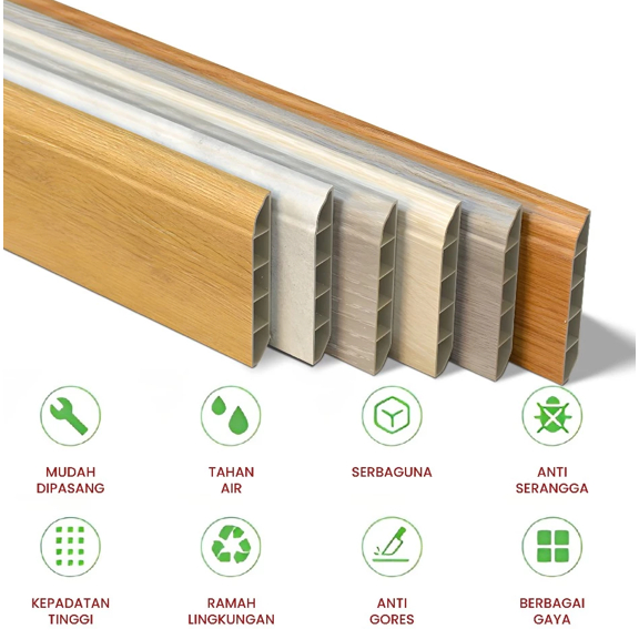 Profil Skirting Plan PVC - Plin Lis Lantai Panjang 2.4 meter lebar 10cm Aksesoris List Lantai Vinyl 