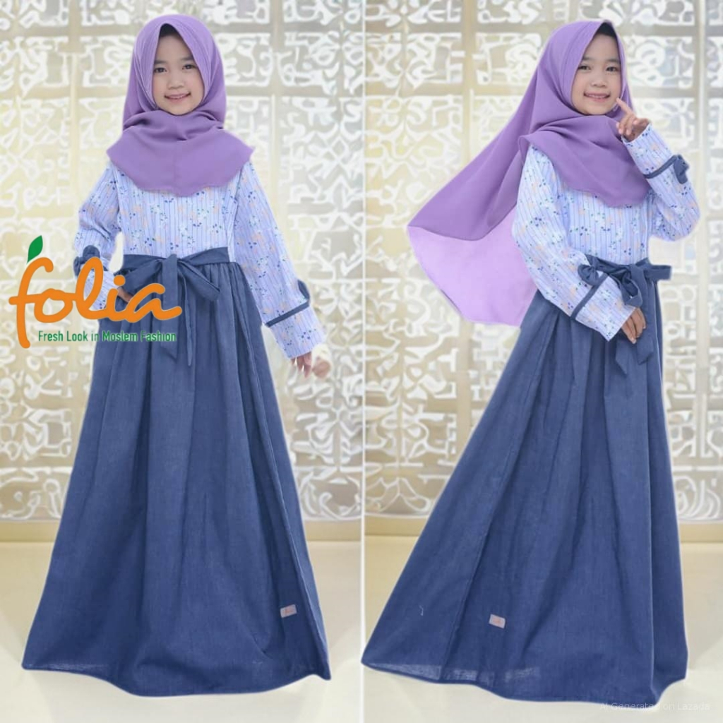 Serba Folia Gamis Anak Gamis set Kerudung Anak Folia Kids 06 6 Oxford Denim Mix Kajep Umur 7 8 Tahun