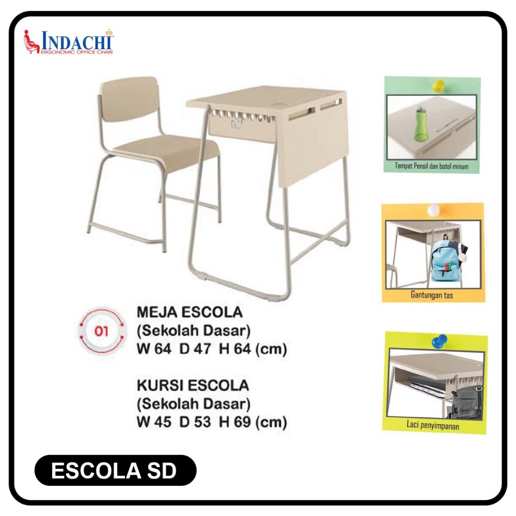 Meja + Kursi Sekolah INDACHI Escola Set (SD)