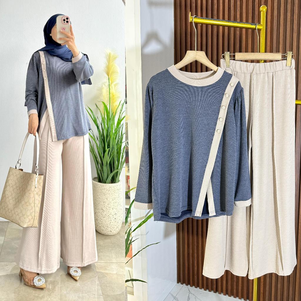 Setelan Celana Bahan Knit Import dan Kaos Hayako