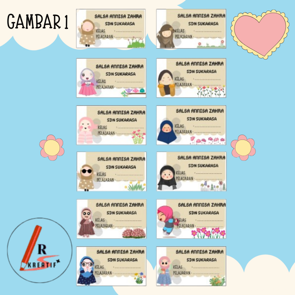 

STIKER NAMA BUKU PELAJARAN TEMA ANAK MUSLIMAH UKURAN 7 X 4 CM