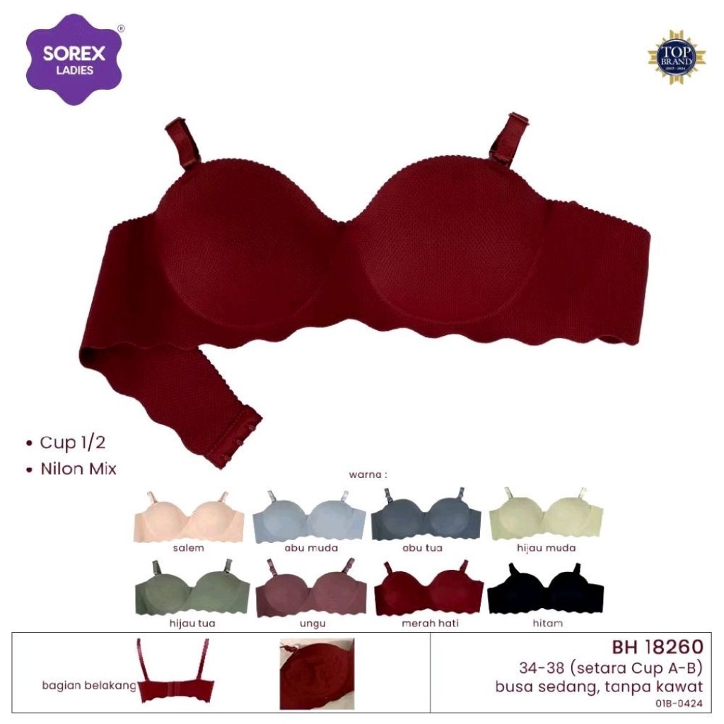 SOREX Bra Tanpa Kawat Push Up Busa Kait 3 Cup A-B Pori Seamles Bra Harian BH 18260