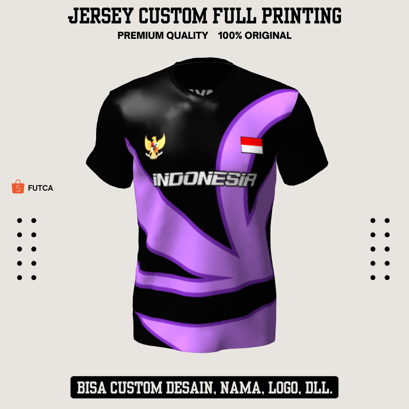 Kaos Jersey Futsal Hitam Ungu Motif Batik Abstrak 83 - Jersey Baju Olahraga Full Printing