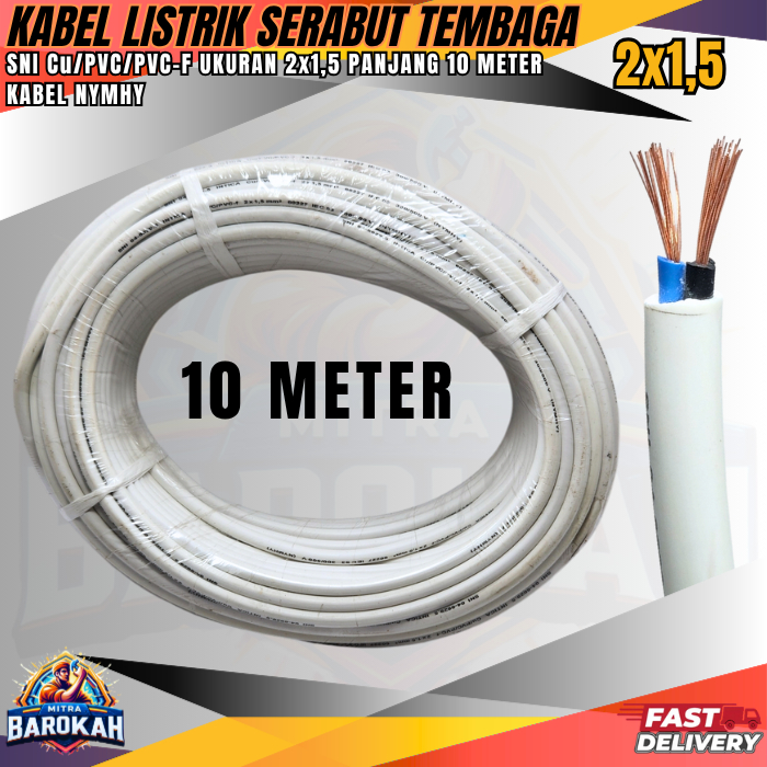 Kabel Listrik 2x1.5 Serabut Tembaga / Kabel Serabut Tembaga Ecer 10 METER / Kabel Listrik Serabut NY