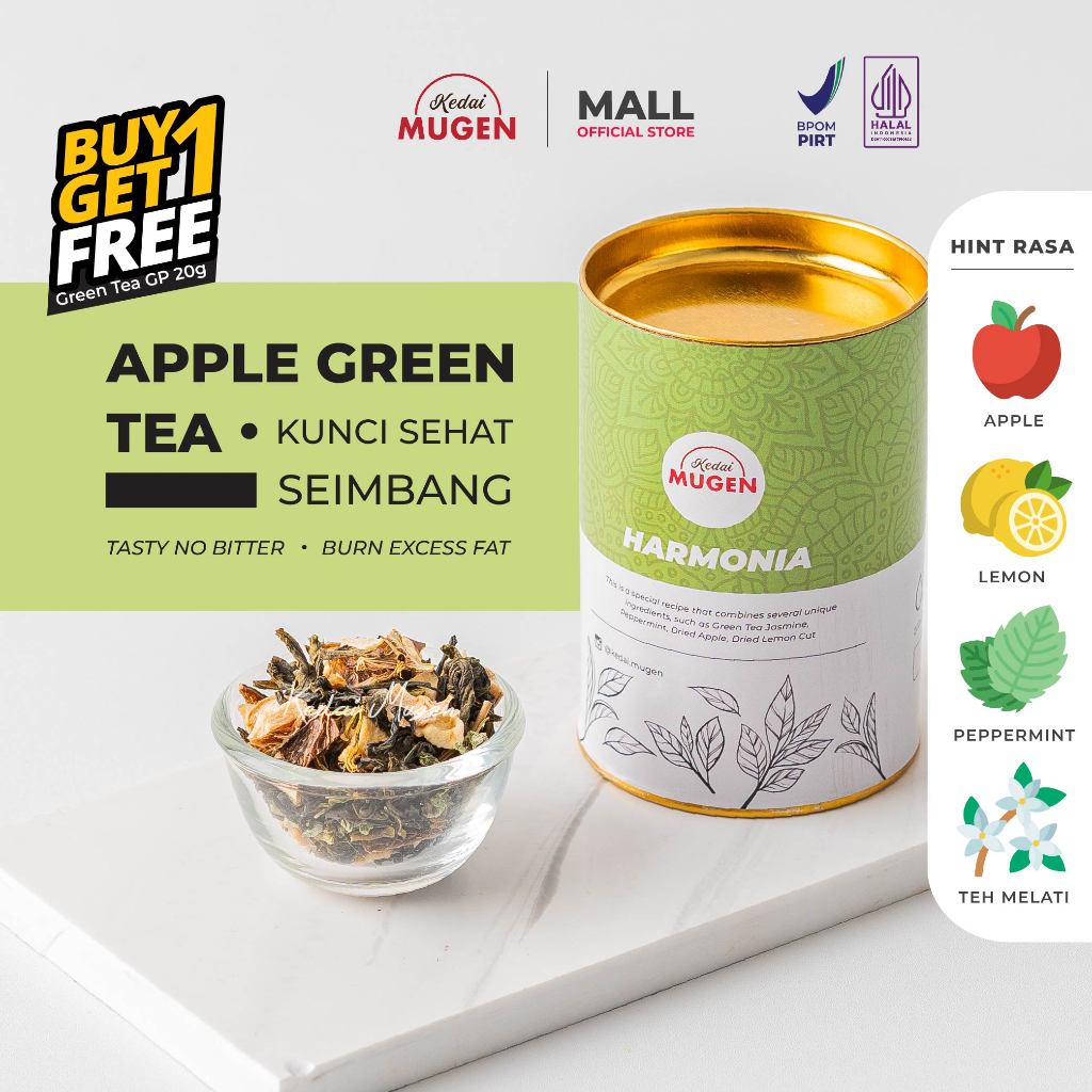 

Teh Hijau Melati Apel Mint Sehat Bakar Lemak/ Tea Blend - Harmonia Kedai Mugen 30g