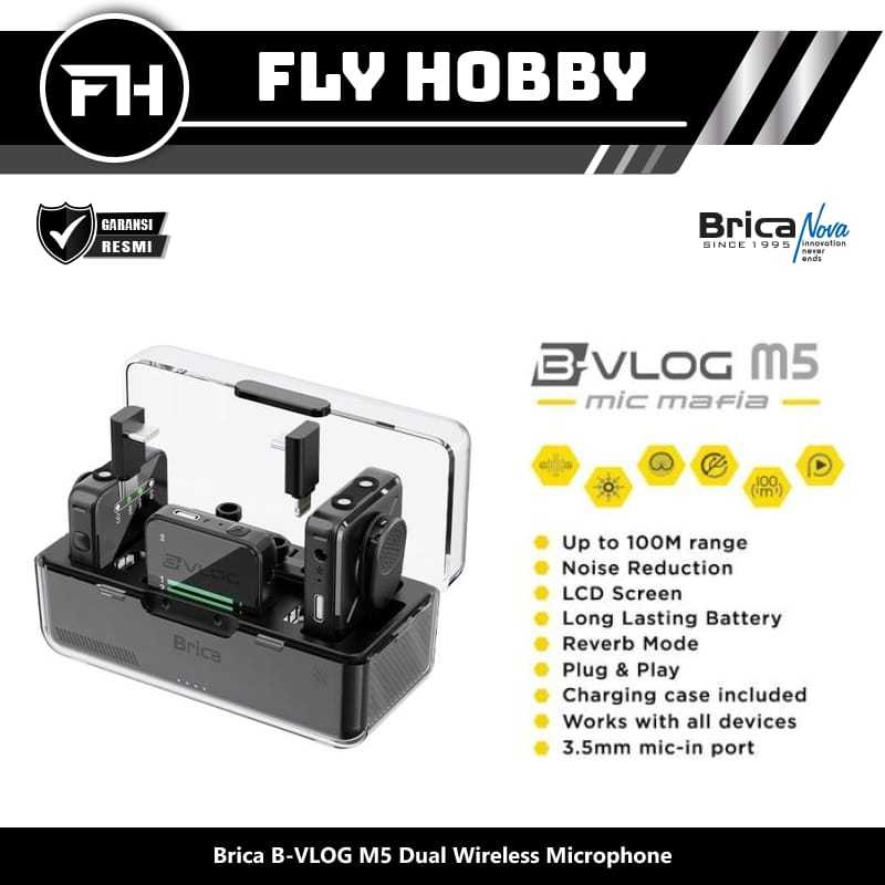 Brica B-VLOG M5 Dual Wireless Microphone - Clip On Mic Vlog - With Charging Case Mic Wireless BVLOG