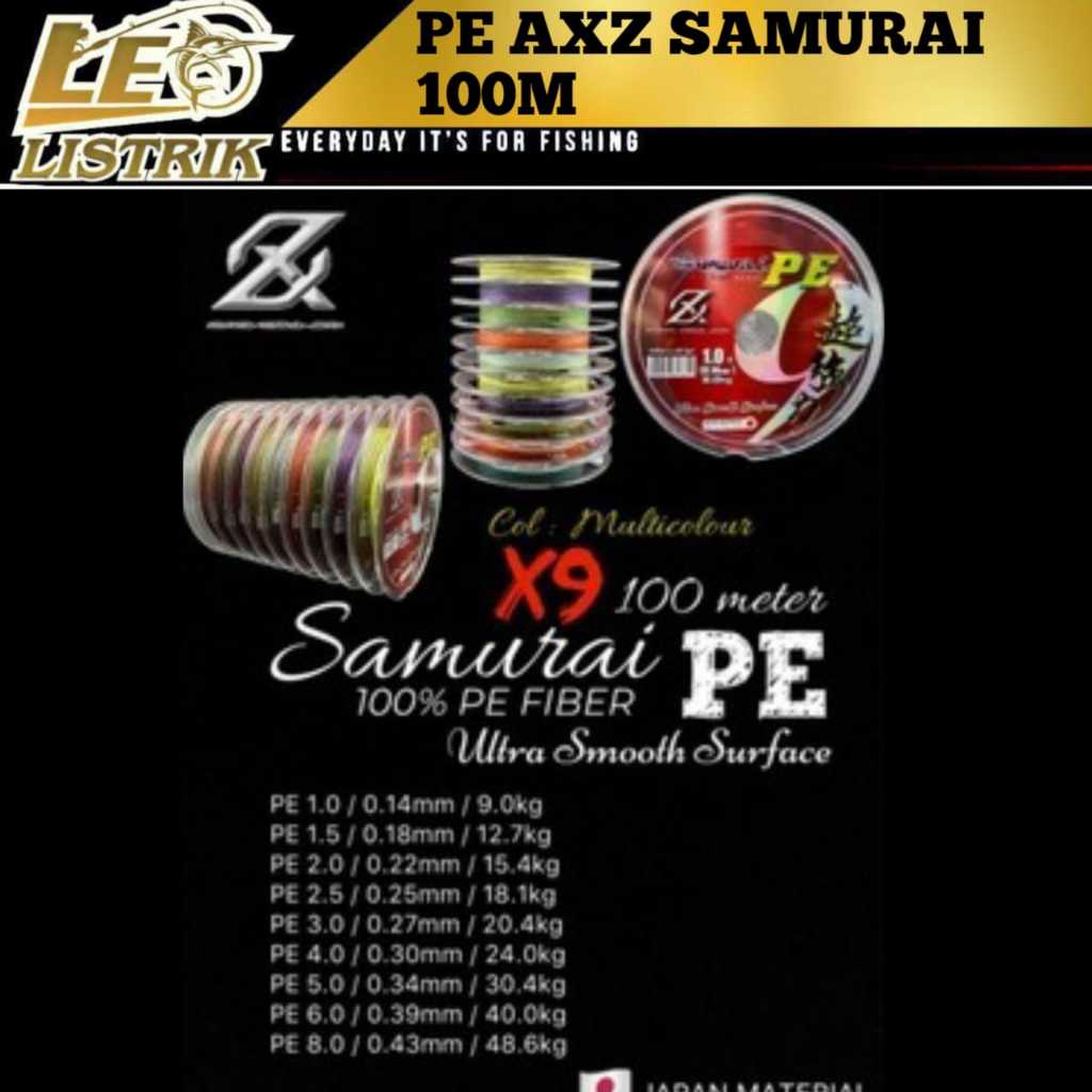 PE AXZ SAMURAI X9 100M MULTICOLOR SENAR PANCING TERLARIS BENANG PANCING TERLARIS