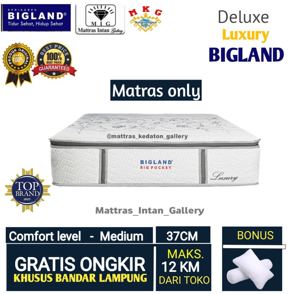 Kasur springbed Bigland Deluxe Luxury T37cm - kasur spring bed BIGLAND size 160 - 180 bandar lampung