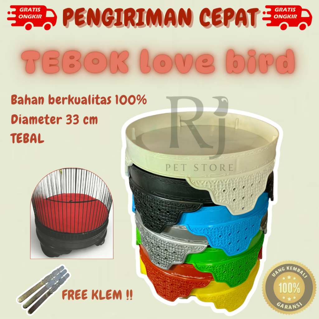 (GRATIS KLEM 3PCS ) TEBOK LOVEBIRD WARNA  MOTIF 33CM PLASTIK TEBAL BERKUALITAS ANTI PECAH SANGKAR BU