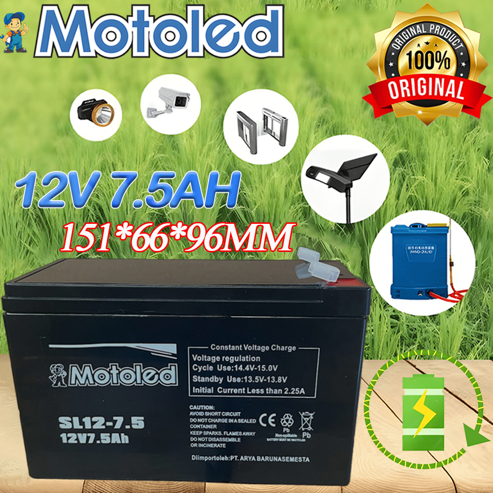 MOTOLED ASLI Aki 12V 7.5AH   Kemasan Tebal   Aki Sepeda Listrik/Aki Sprayer  Aki Kering 12 Volt 7.5A