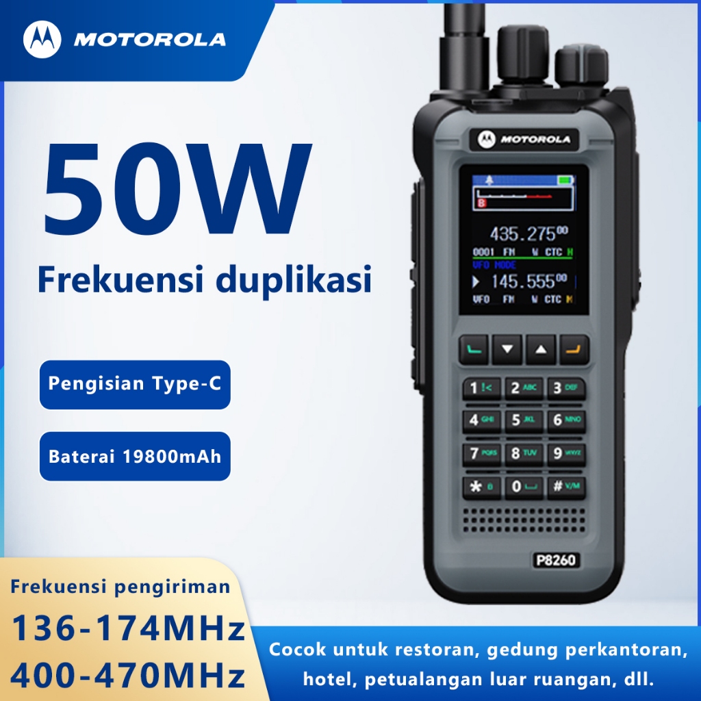 HT Motorola Walkie talkie 50KM long range 50KM P8260 50W High Power 19800mAh 136-174/400-470MHZ Dual