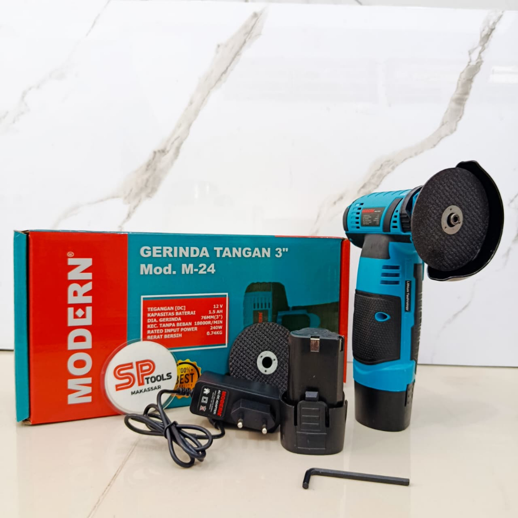MESIN GURINDA GERINDA MINI CORDLESS CAS BATERAI BATTERY 3" 3 INCH 12V MODERN M24
