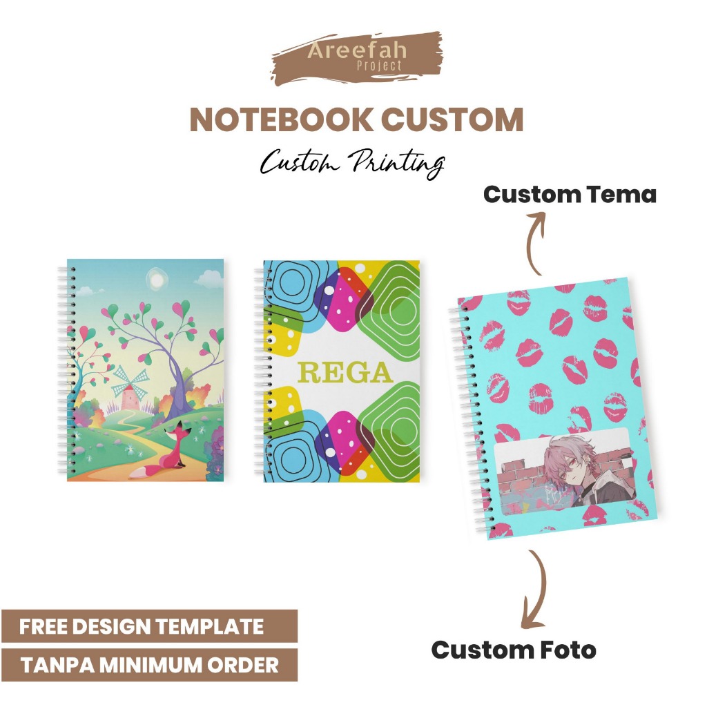 

Areefah Notebook Custom Cover A5 & A6 | Isi Bergaris / Polos | 50 Lembar | Cover Premium