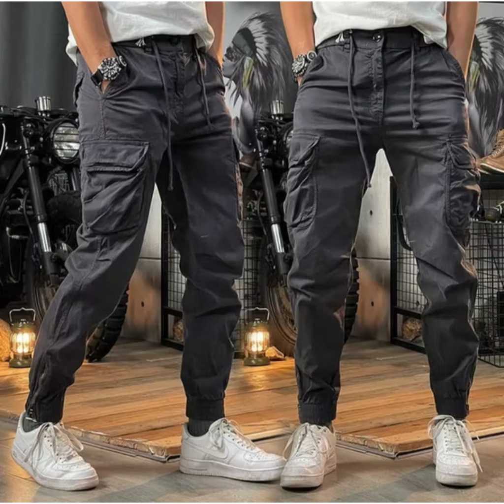 Celana Cargo Jogger Combat Pants Dark Grey Celena Joger Pria Loreng Camouflage Army Doreng Celana Be