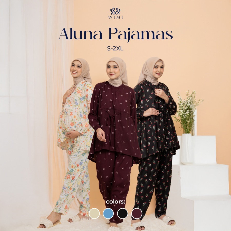 Wimi - Aluna Pajamas One Set | Baju Wanita Ibu Hamil dan Menyusui Katun Rayon Premium