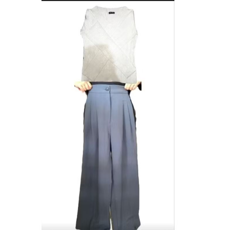 satu,set,celana,highwist,kulot,wanita,dan,baju, rajut,press,body.