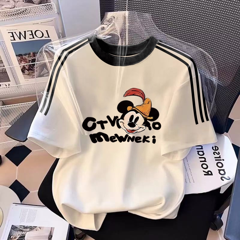 XZHAINV Kaos lengan pendek cetak Mickey Mouse wanita Korea/pakaian wanita lengan pendek putih/versi 