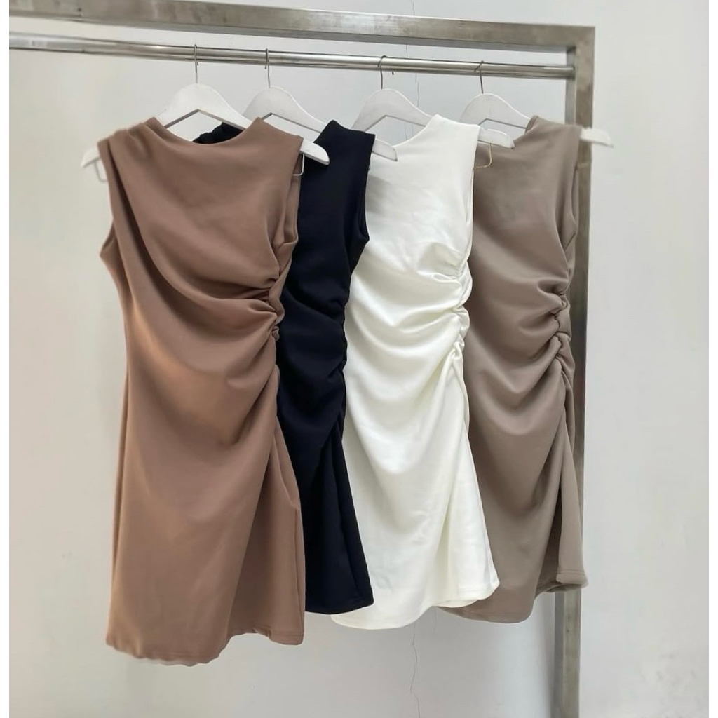 LILO Harlowe Dress | Dress Simpel Casual Mini | Midi Dress Polos Pesta Stretch | Dress Mewah Kondang