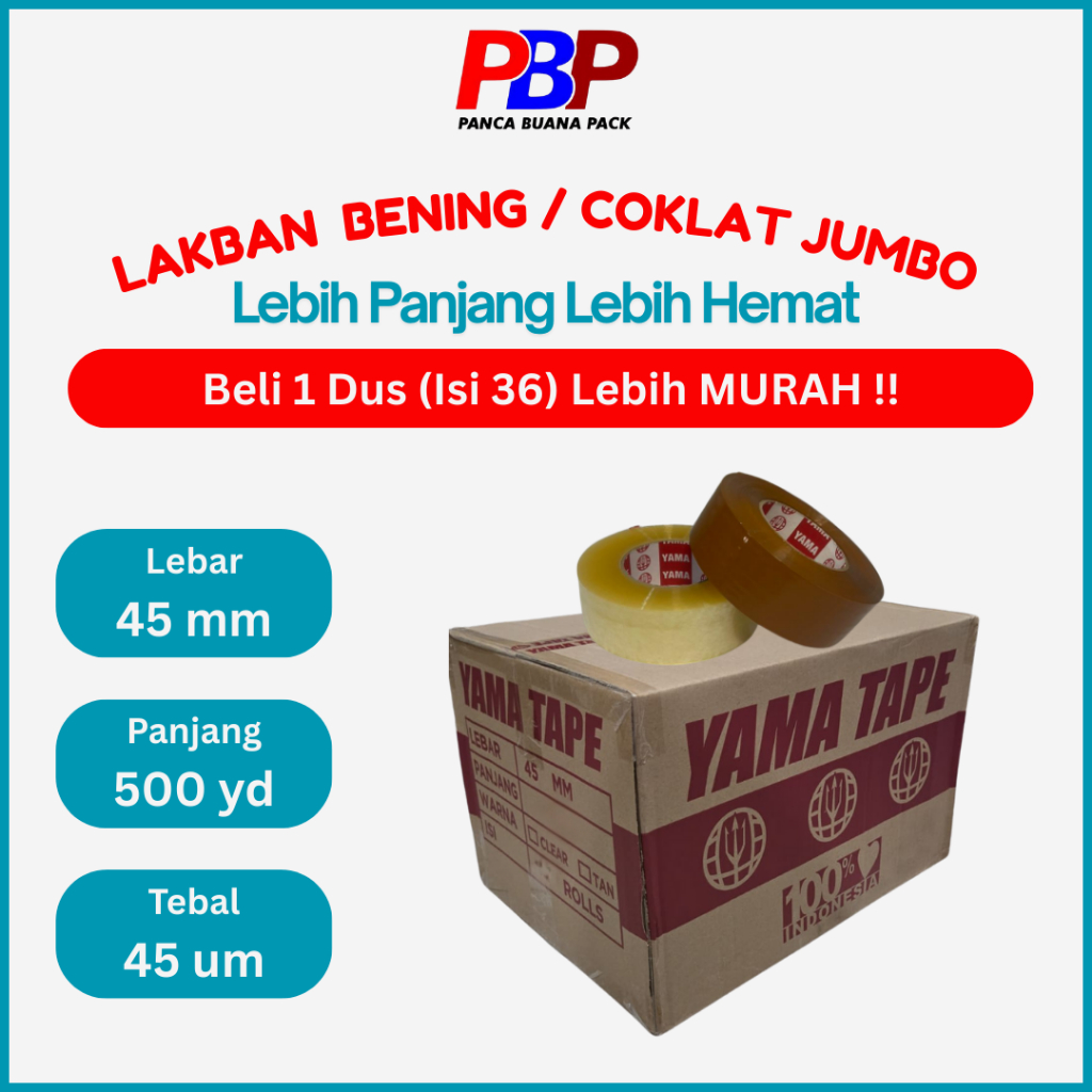 

Lakban Bening Coklat 45mm x 500 Yard Satu Dus Merek Yama Dijamin Kuat Daya Rekat Tinggi Serbaguna