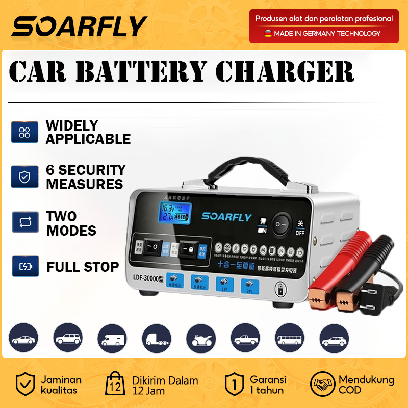 SOARFLY Car Battery Charger Aki Otomatis 800A Smart Intelligent Auto Repair Mobil Pengisi Daya Charg