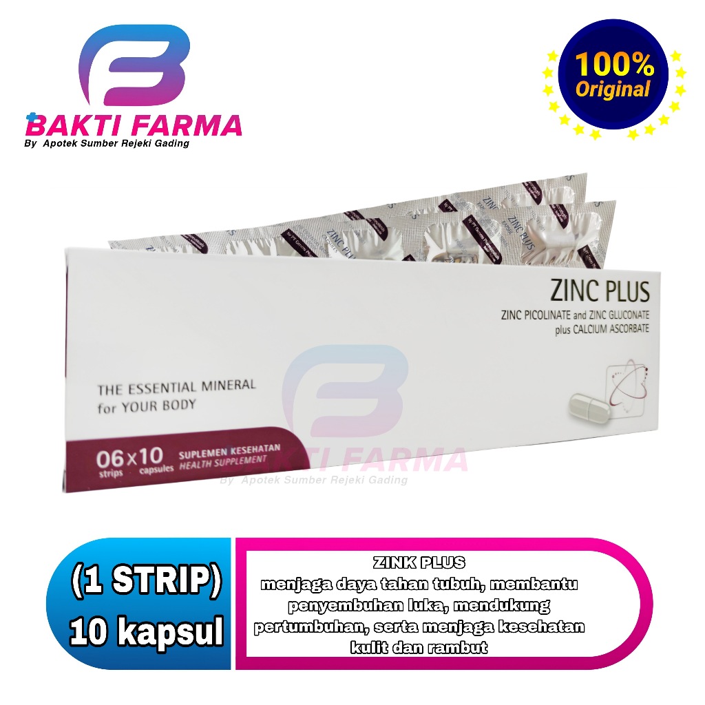 ZINC PLUS Untuk Jerawat Rambut Rontok Vitamin C [1 Strip] 10 Kapsul