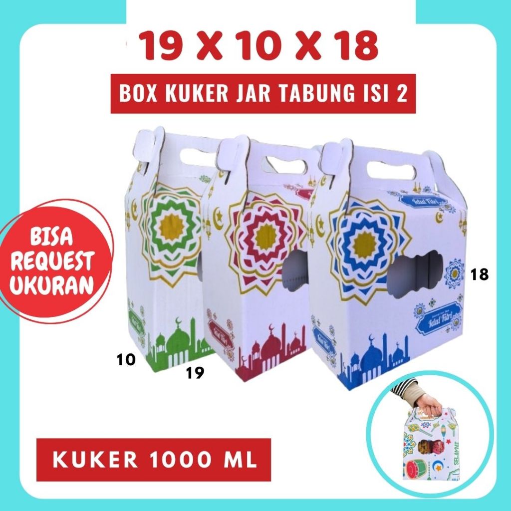 

Box 19x10x18 Jinjing (KUKER TOPLES JAR 1000ml ISI 2) Kardus Idul Fitri Lebaran Hampers