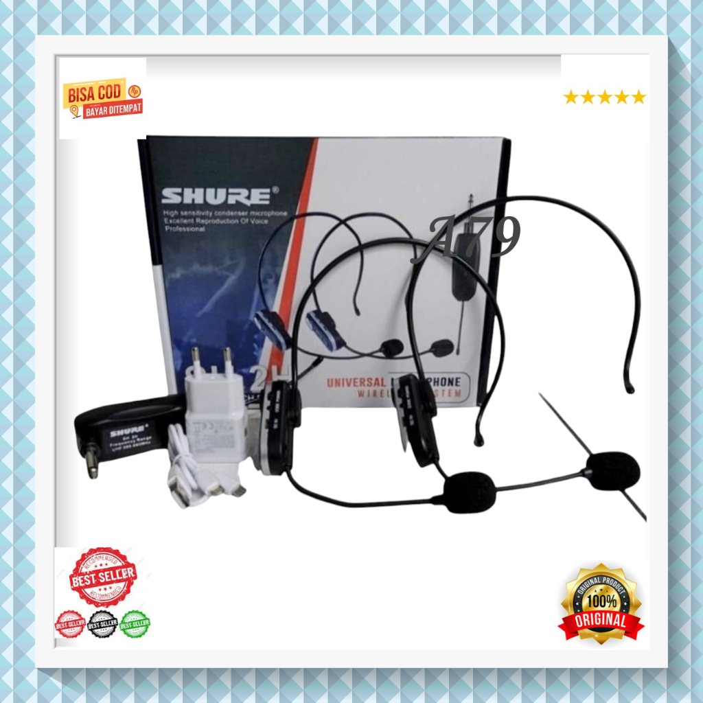 A79 Mic headset dual channel dua bando wireles wireless headphone mik kepala mix iman microphone tan