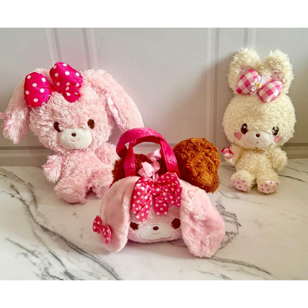 Boneka Plushie Bonbonribbon & Milkeemimi (Teman Bonbonribbon) & Tas Guguk Mini Bonbonribbon Sanrio
