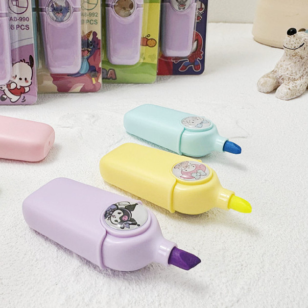 

( OTH1336 ) ( 1PACK ISI 6 ) Alat tulis highlighter / stabilo warna - sanrio melody kuromi cinnamoroll pochacco hello kitty pompompurin pochacco avengers spiderman ironman superhero - yellow kuning pink merah muda blue biru green hijau purple ungu