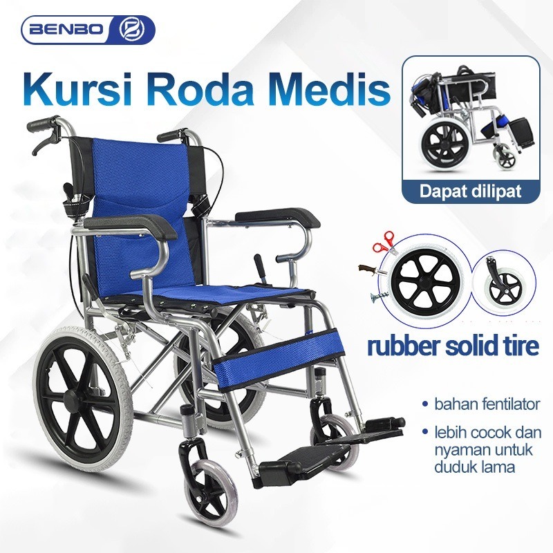 BENBO Kursi Roda Medis/Kursi Roda lansia/Kursi Roda Bisa Lipat Portable Traveling