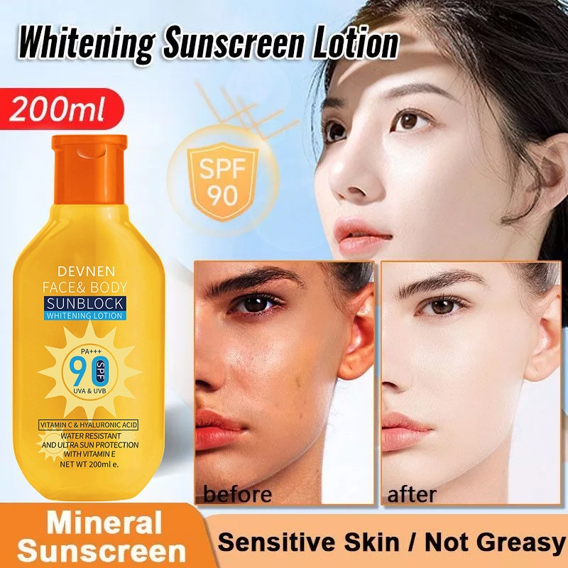 Whitening Sunblock Cream SPF90 PA +++ Sunscreen Sun Protect & Moisture Lotion UV Sunblock Wajah Glow